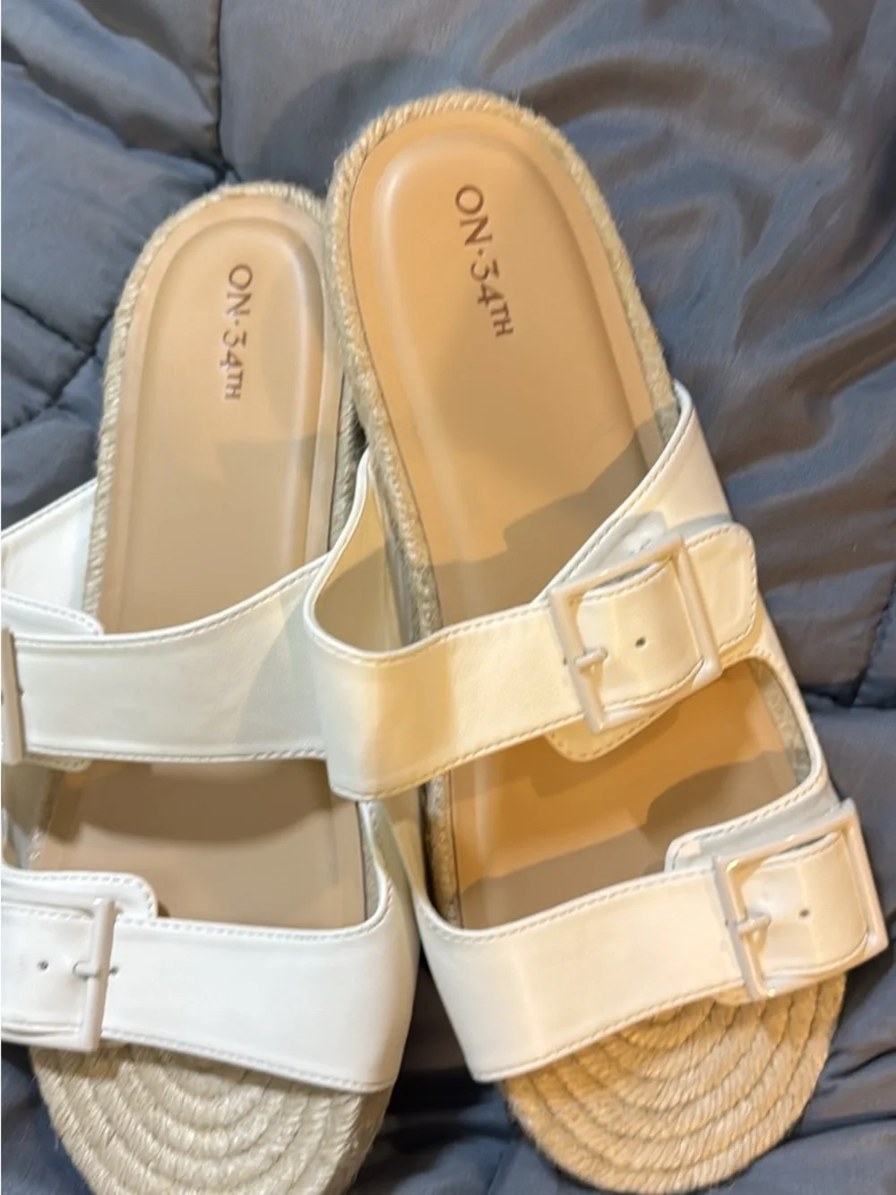 White Slide Sandals with Buckle Straps